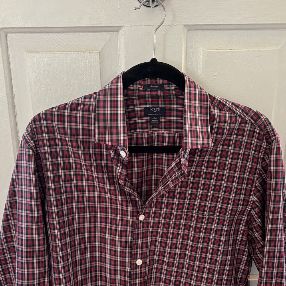 J. Crew Men's Navy and Red Checkered Shirt